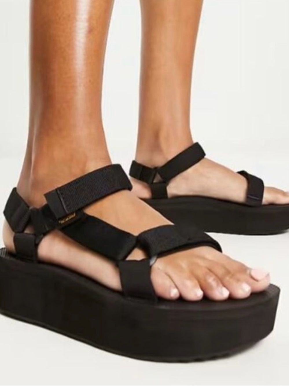 Teva Black Platform Strap Sandals with Cushioned Sole